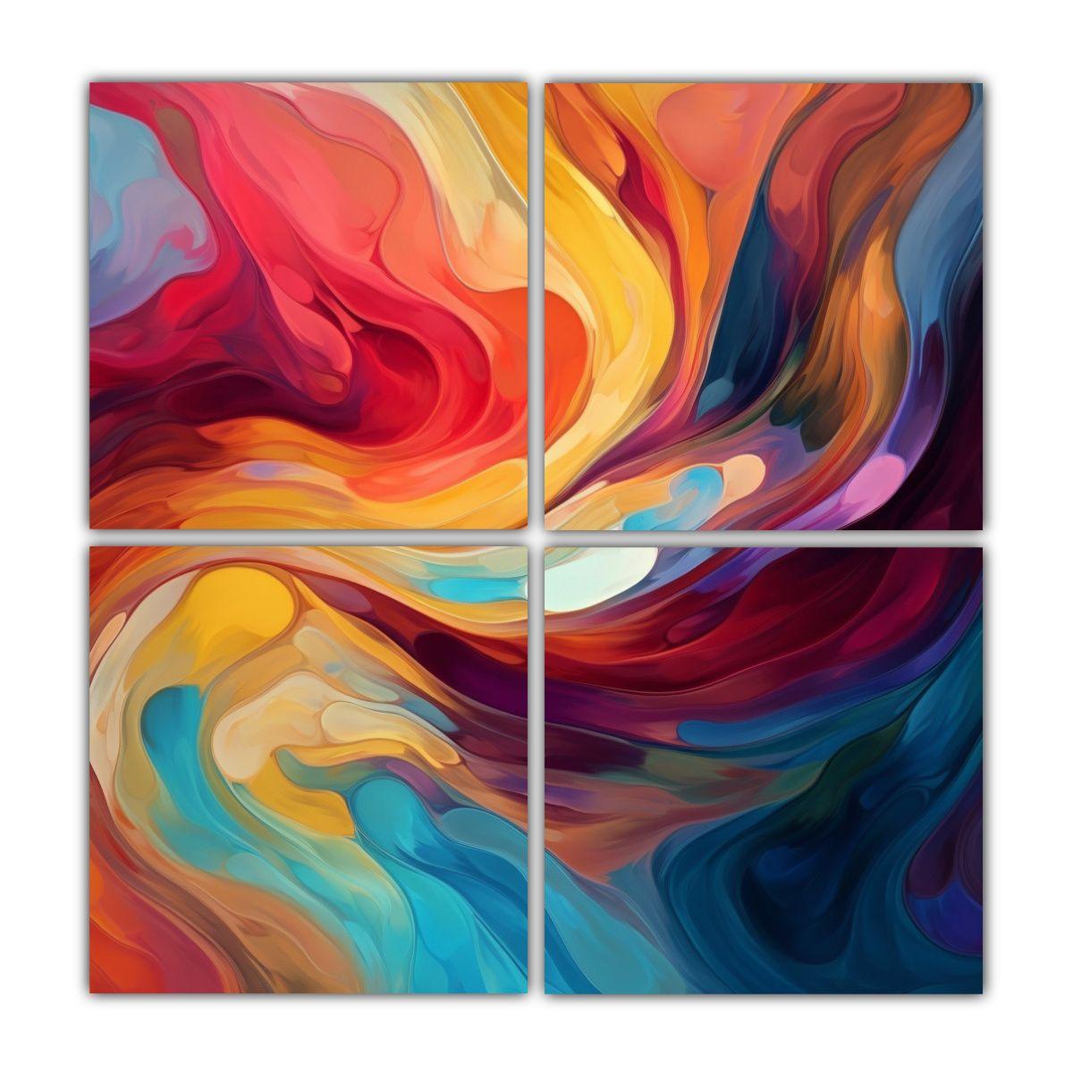 4 Lienzos De Tela Moderno Poder Abstracto 180x180 Cm-0