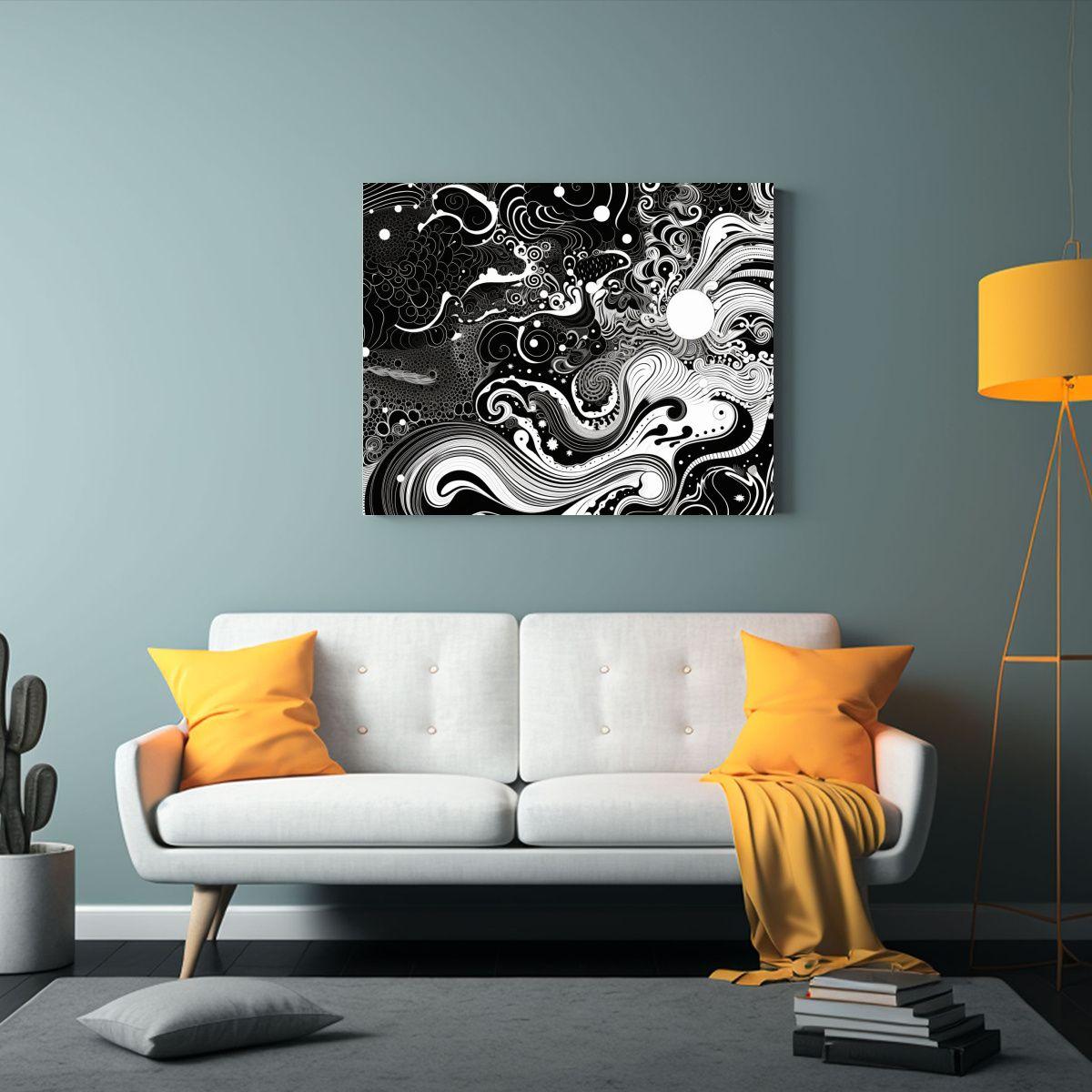 Pinturas Decorativas En Blanco Y Negro Con Líneas De Patron 120x80cm-1