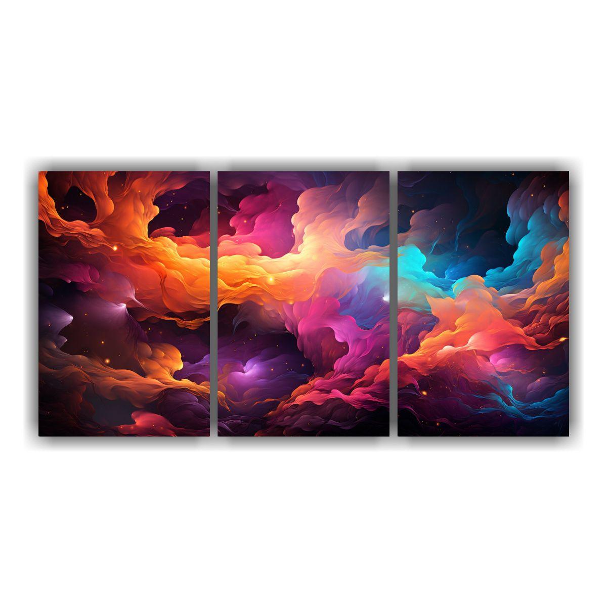 Trio De Cuadros Abstractos De Galaxia Para 120x60 Cm-0
