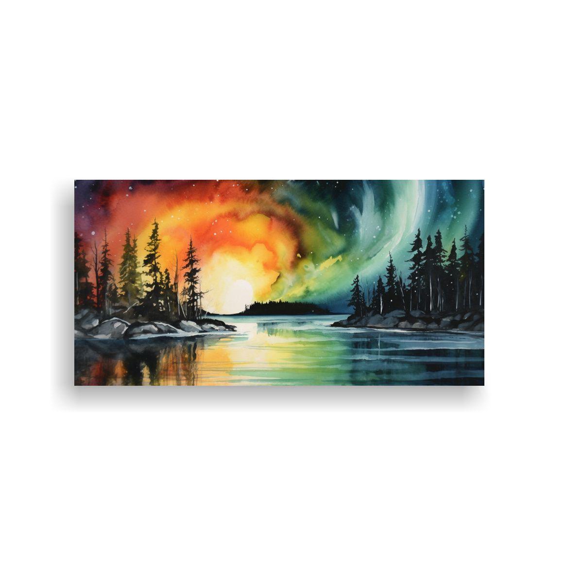 Pintura Decorativa Estilo Acuarela Aurora Boreal 120x60 Cm-0