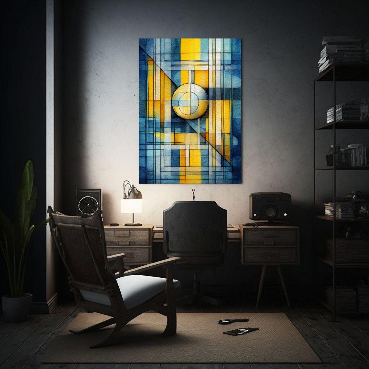 Cuadro Moderno De Pop Art En Azul Y Amarillo Con Marco Para  40x50cm-2