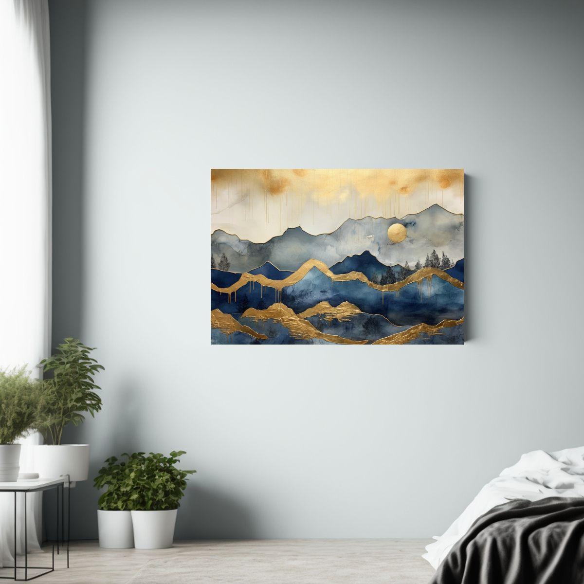 Pintura Paisaje Montaña Estilo Luz Dorada Para Decoración  45x30cm-2