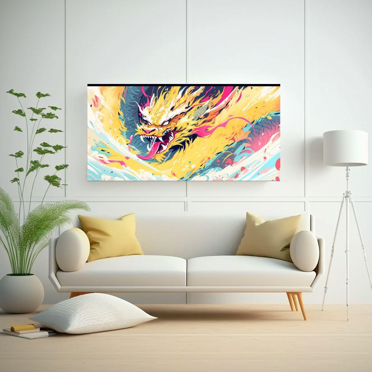 Pintura Surrealista De Dragón En Tonos Pastel Y A 60x30cm-2