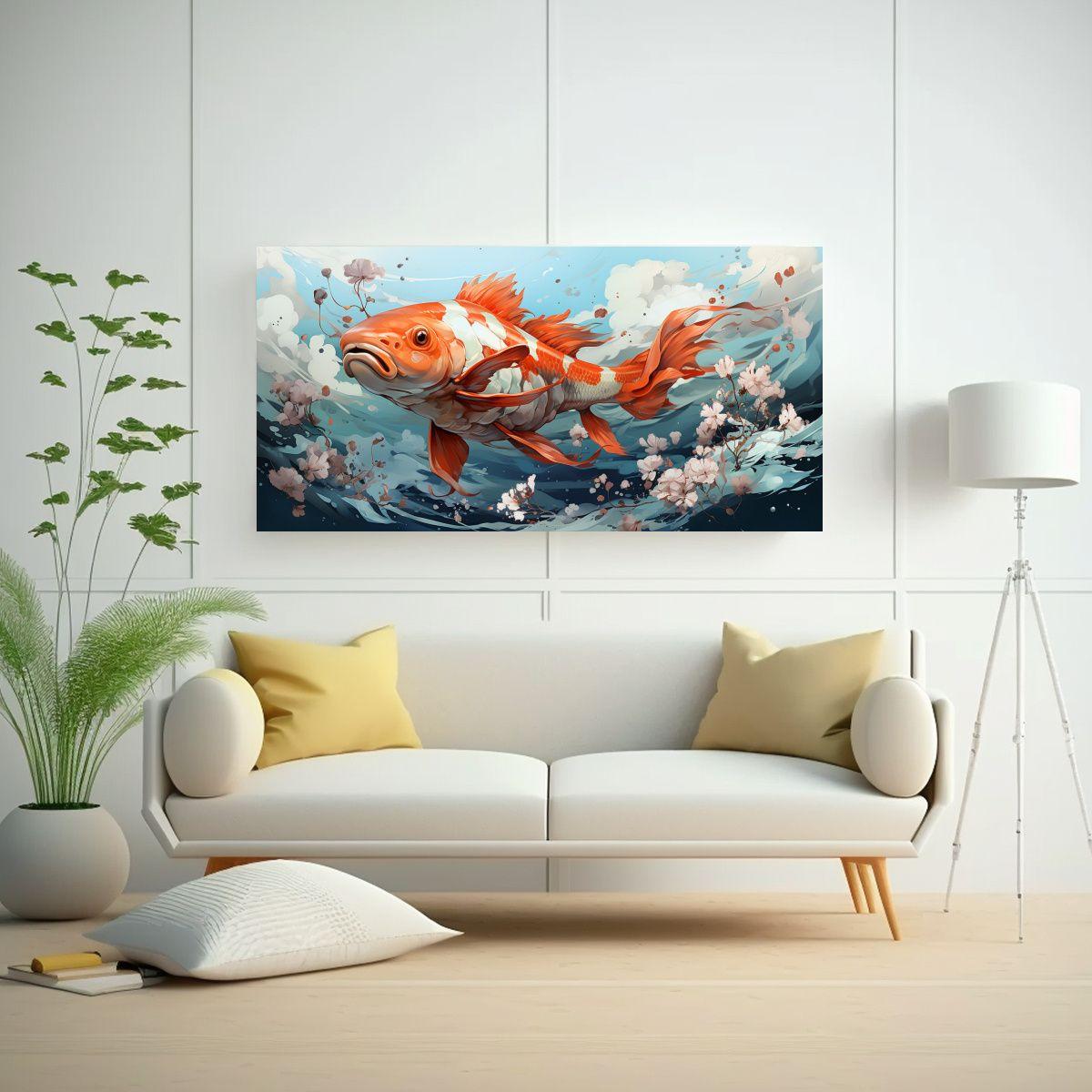 Cuadro Decorativo: Koi En Colores Menta Estilo 60x30cm-2