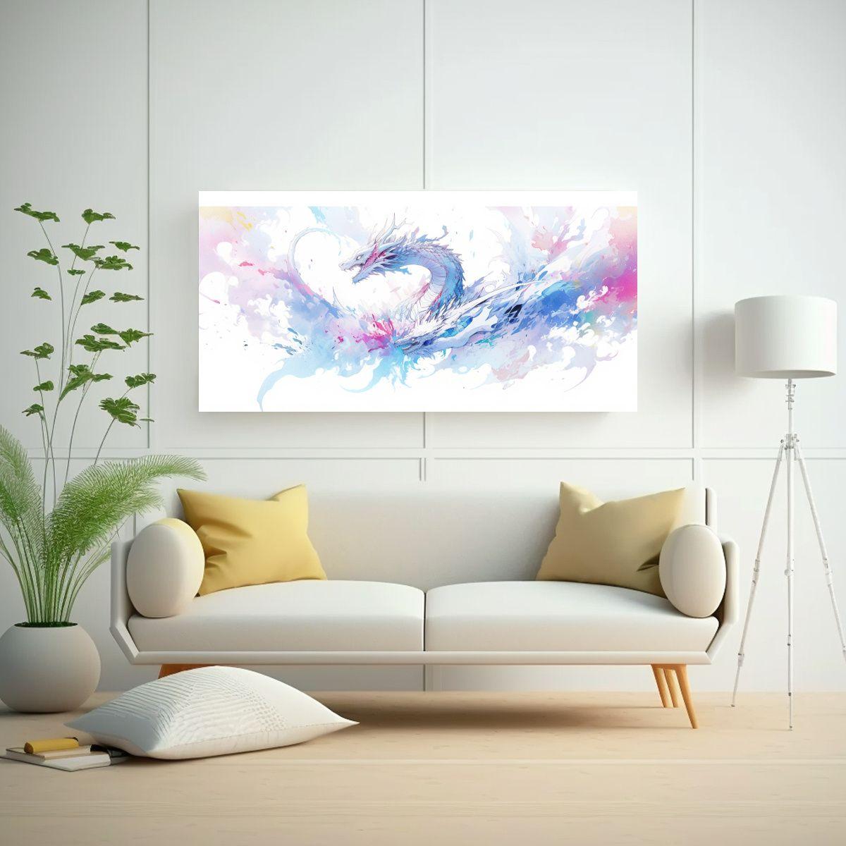 Pintura De Pared Dragon Acuarelas Blancas 60x30cm-2