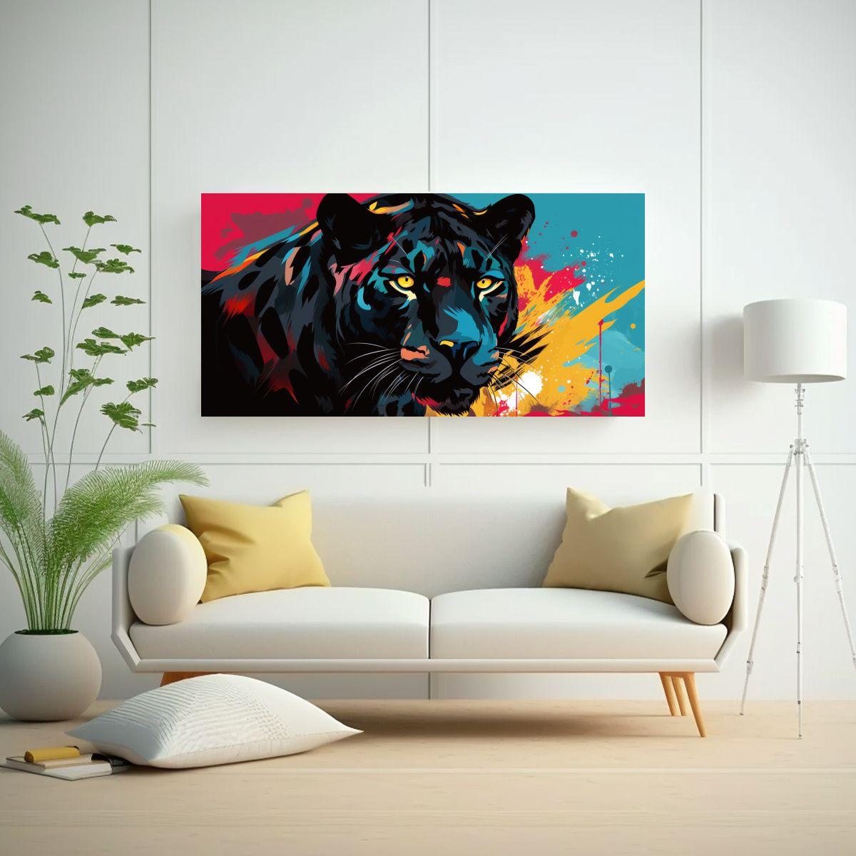 Cuadro Vintage Protagonizado Por Un Pantera En Col 160x80cm-2