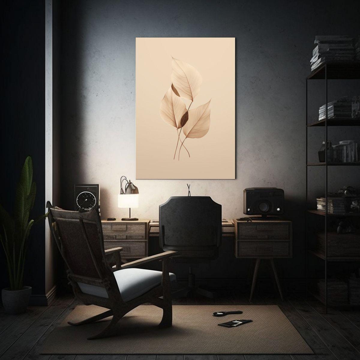 Cuadro De Hojas En Fondo Beige Estilo Decorativo 50x75cm-2