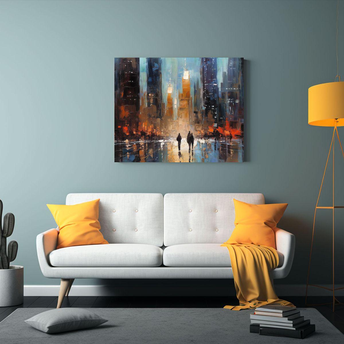 Cuadro Abstracto De La Silueta De Nueva York En Lluvia. 120x80cm-2