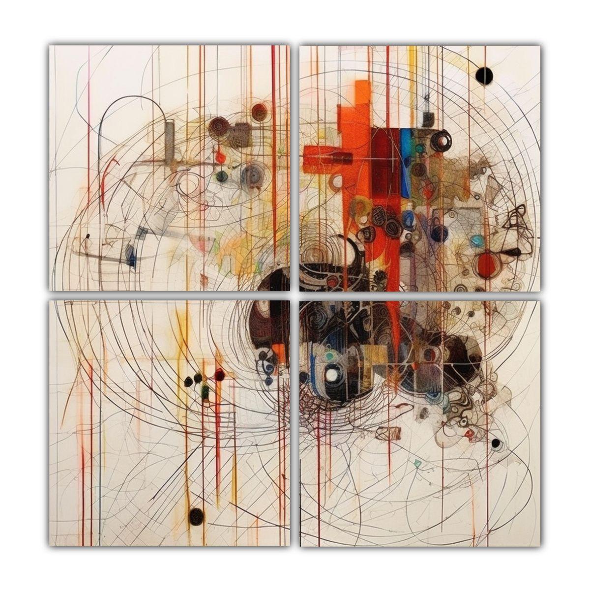 Cuatro Artes De Pared Concepto Tecnológico 40x40 Cm-0