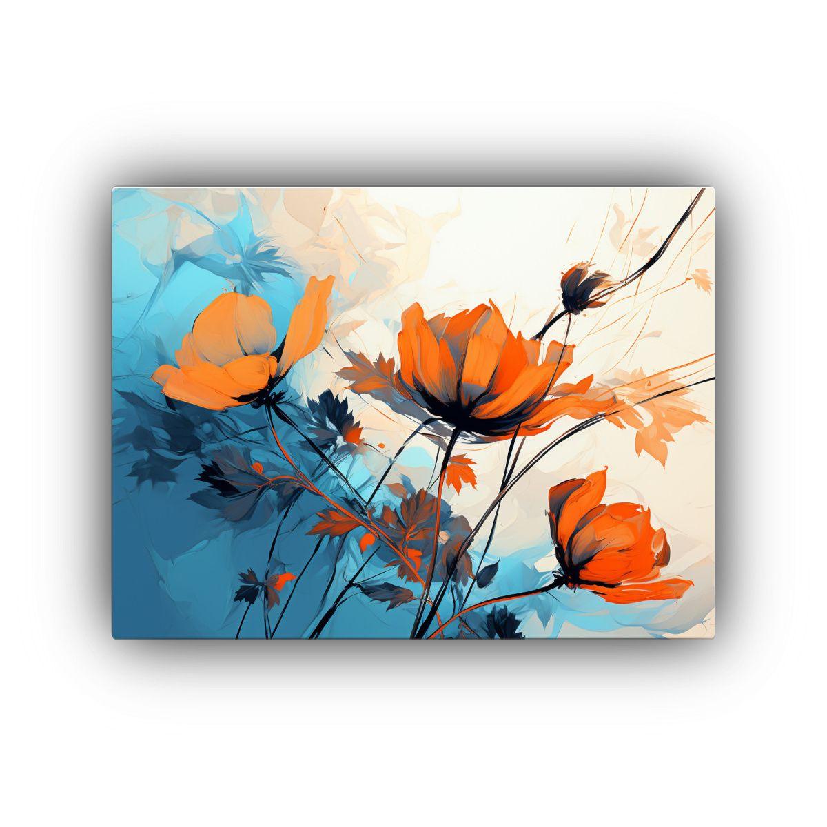 Cuadro Moderno En Bastidor: Visión Naranja Y Azul En Estilo 30x20cm-0