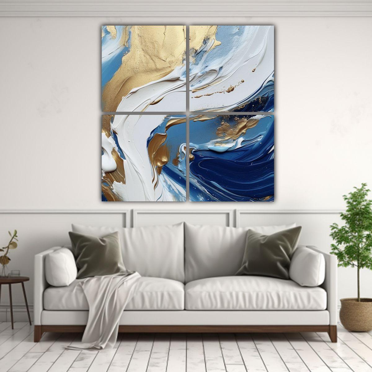 Cuadros Abstractos En Blanco Y Dorado Con Pintura 160x160 Cm-2
