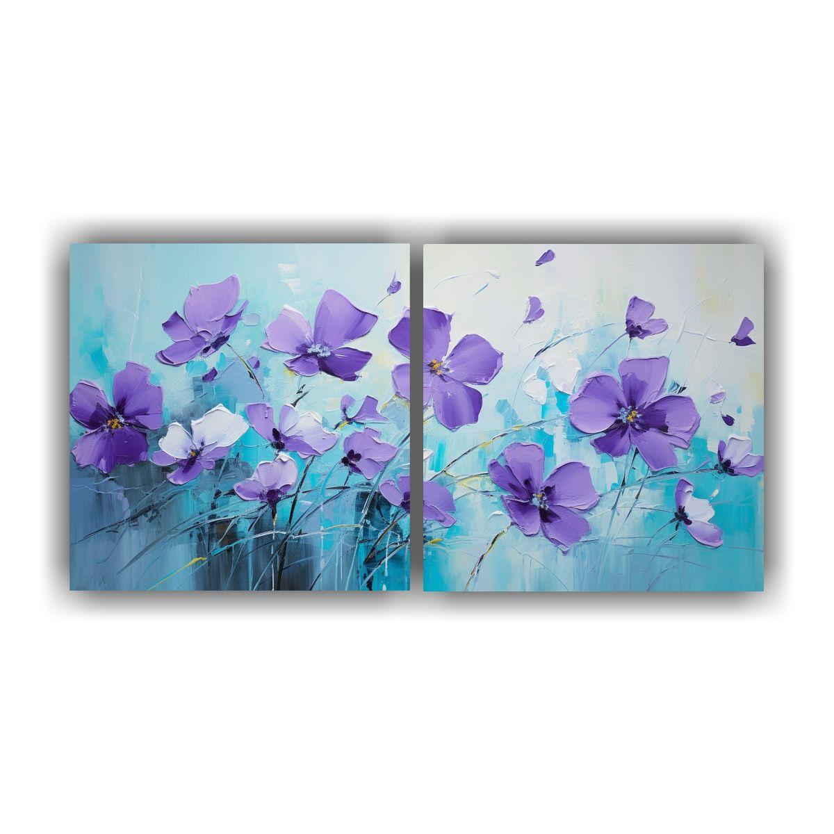 Dos Lienzos Tema Vida En Púrpura Y Colores Cian 40x20 Cm-0