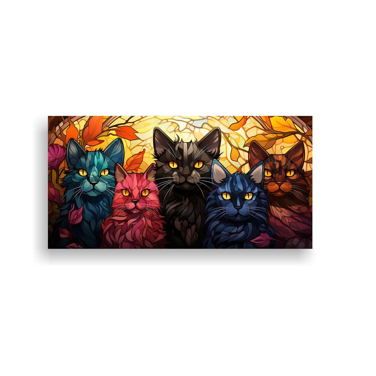 Cuadro Lienzo Tela Gatos Negros Sonrientes Estilo 140x70cm-0
