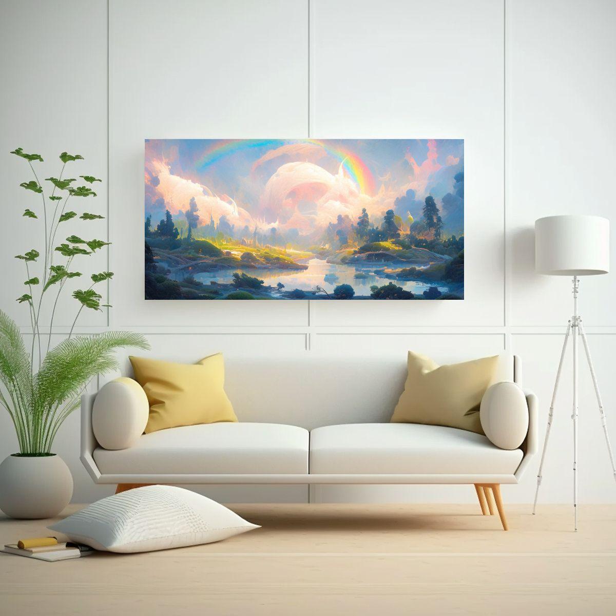 Pintura Abstracta De Paisaje Con Arco Iris Y Color 100x50cm-2