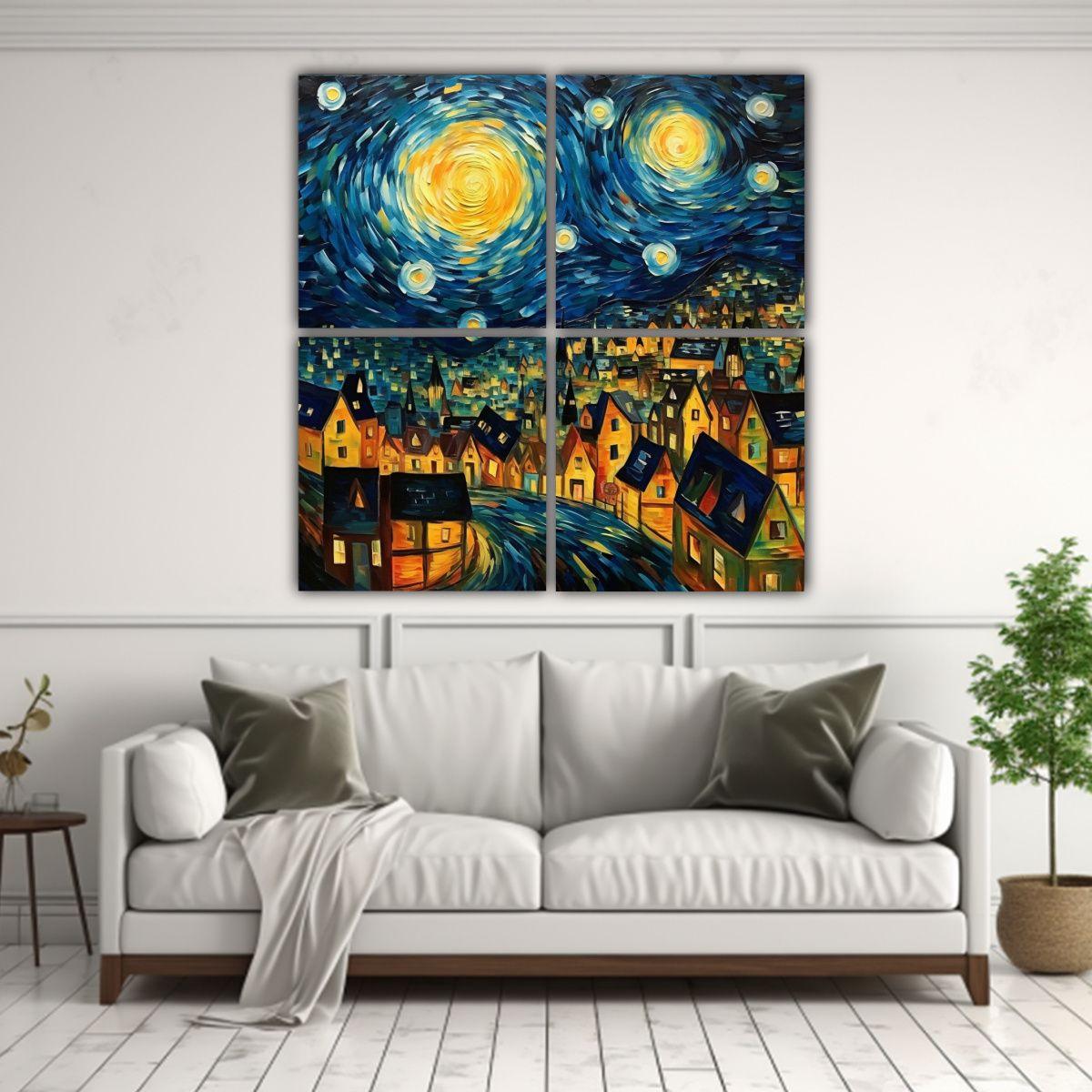 Pintura Decorativa De Vista De Pueblo Con Cielo 200x200 Cm-2