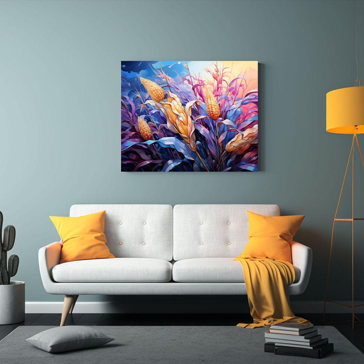 Pinturas Decorativas Modernas De Maíz En Tonos Morado Y Azu 30x20cm-2