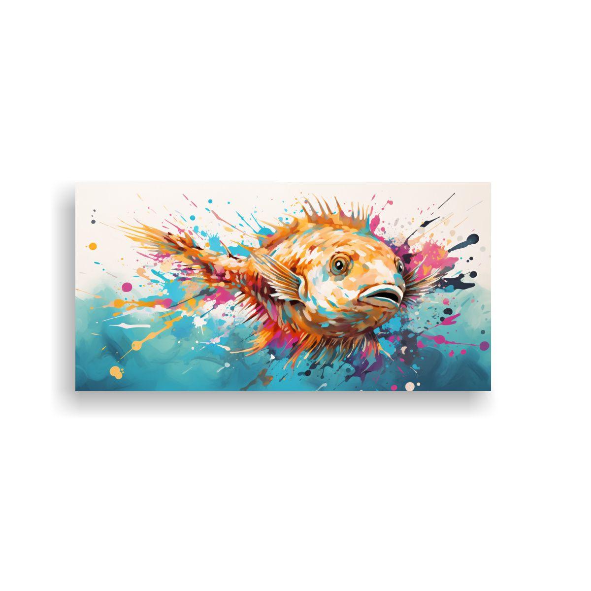 Cuadro Tela Bastidor Tonos Simétricos Pez Erizo 60x30cm-0