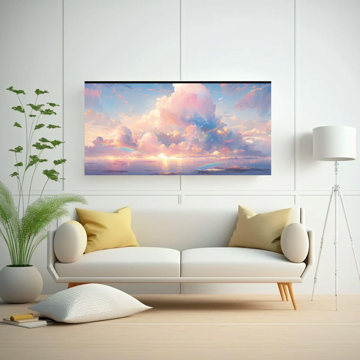 Cuadro Abstracto Moderno: Visión De Cielo Y Mar 40x20cm-2