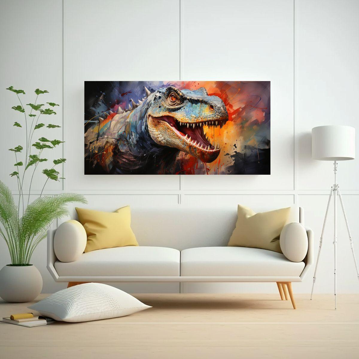 Cuadro Patron Intenso Iguanodon Colorido Estilo 120x60cm-2