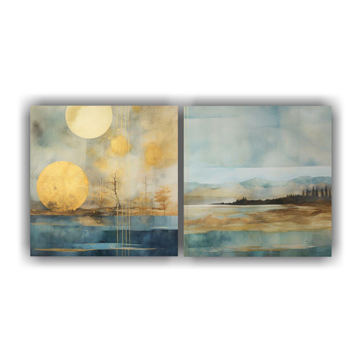 Pintura En Tela Con Simetría Dorada Y Acuarela 80x40 Cm-0