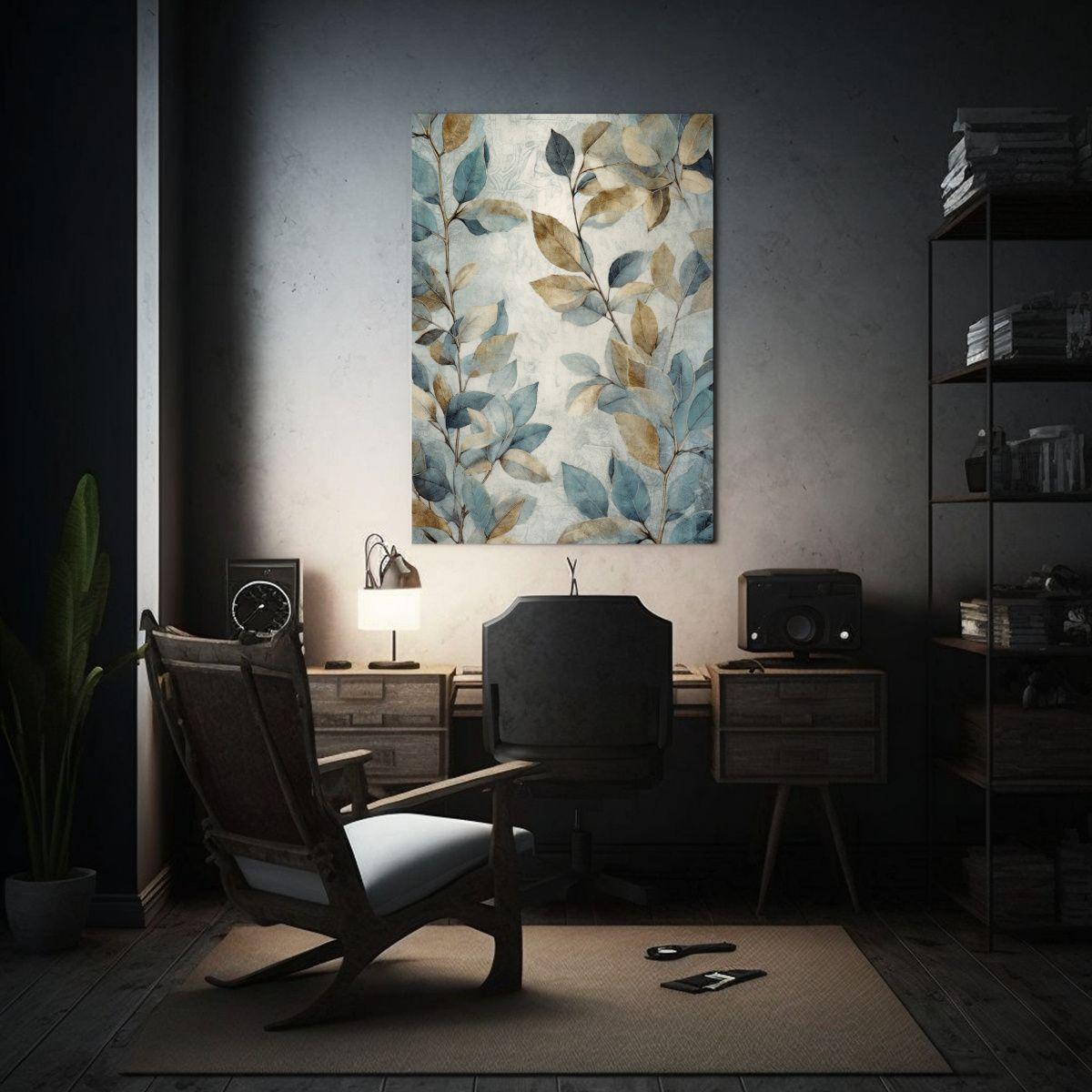 Cuadro Moderno De Hojas Rústicas En Tonos Gris, 80x120cm-2