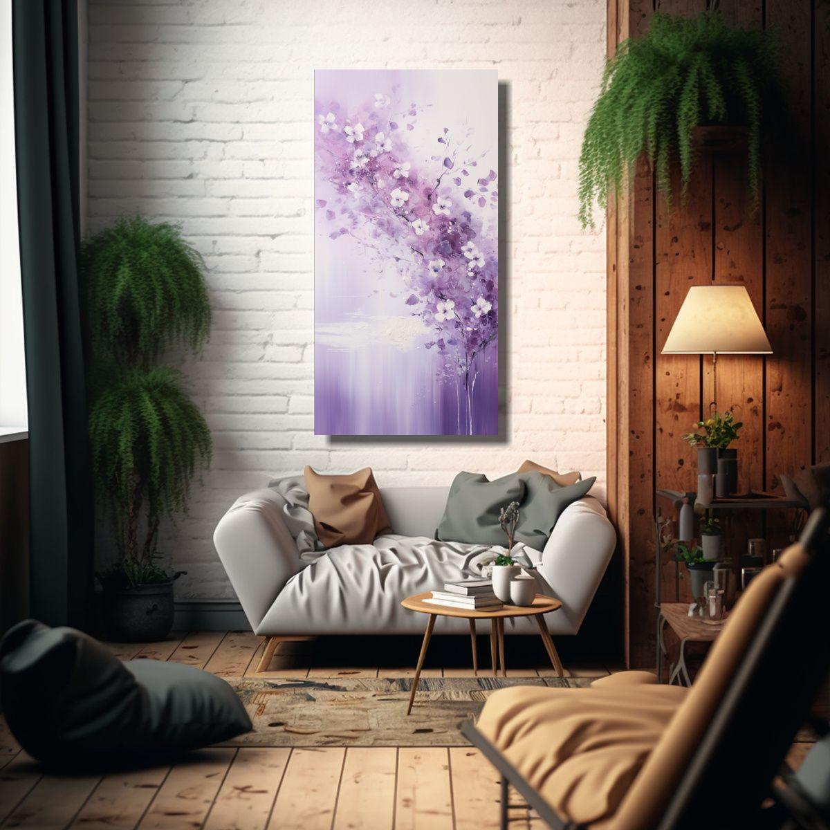 Lienzo De Tela Acuarela Pop Art En Tonos Morados 60x120cm-2