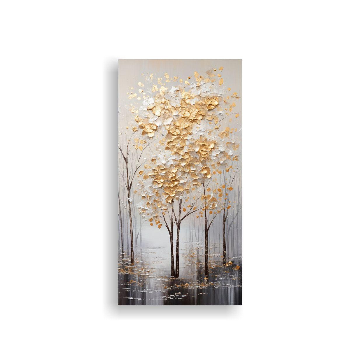 Pintura Conceptual En Dorado Y Plata Estilo Lienzo 40x80cm-0