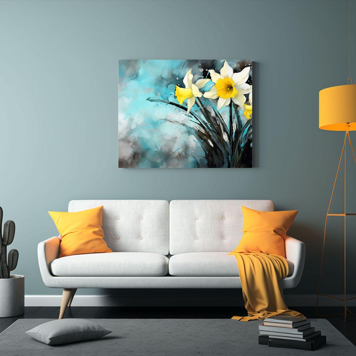 Cuadro Tela Canvas Reflejo Flores Narcisos 75x50cm-2