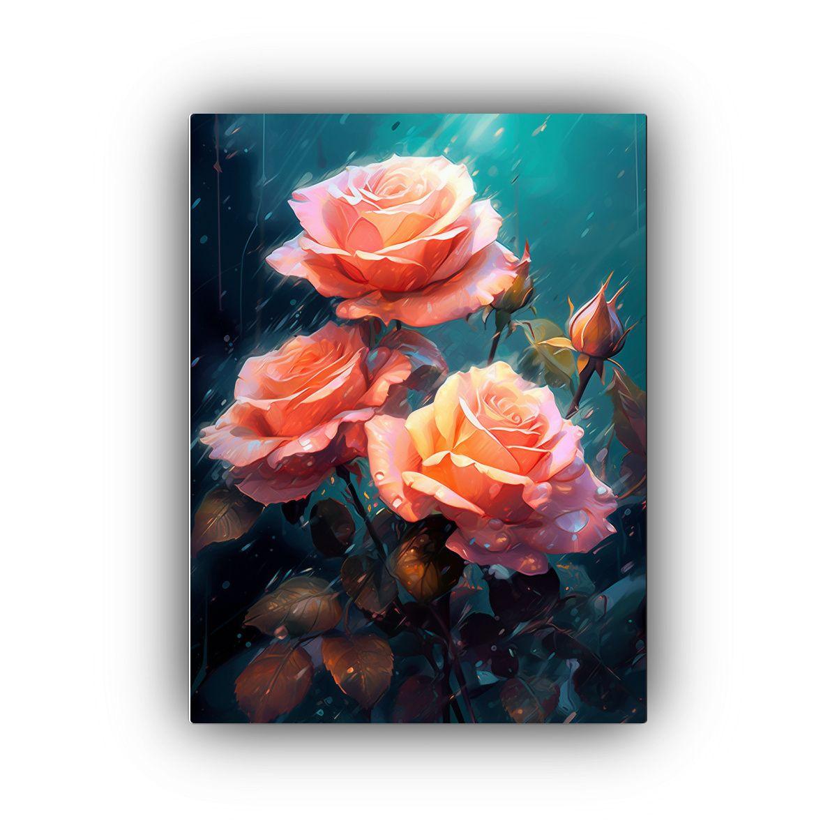 Pintura Digital De Rosas En Flor En Lienzo Vintage 30x40cm-0
