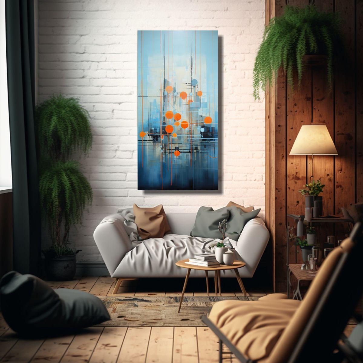 Pintura Abstracta De Arte De Pared En Azul Y 80x160 Cm-2