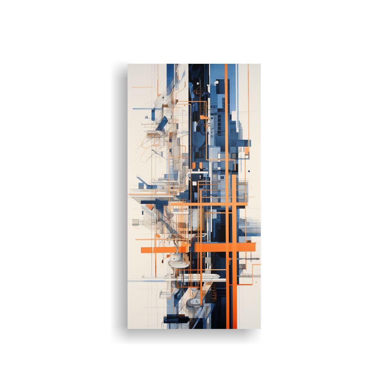 Pintura Abstracta Lineal Con Naranja E Índigo 70x140cm-0