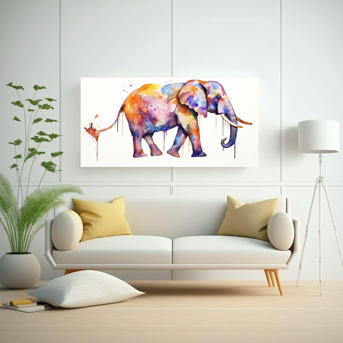 Elefante En Acuarela Y Colores Dorados Pop Art 100x50cm-2