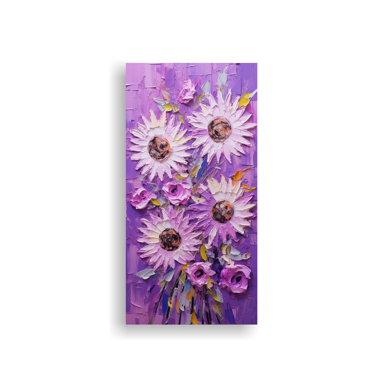 Cuadro De Girasoles Morados En Lienzo Estilo 30x60cm-0