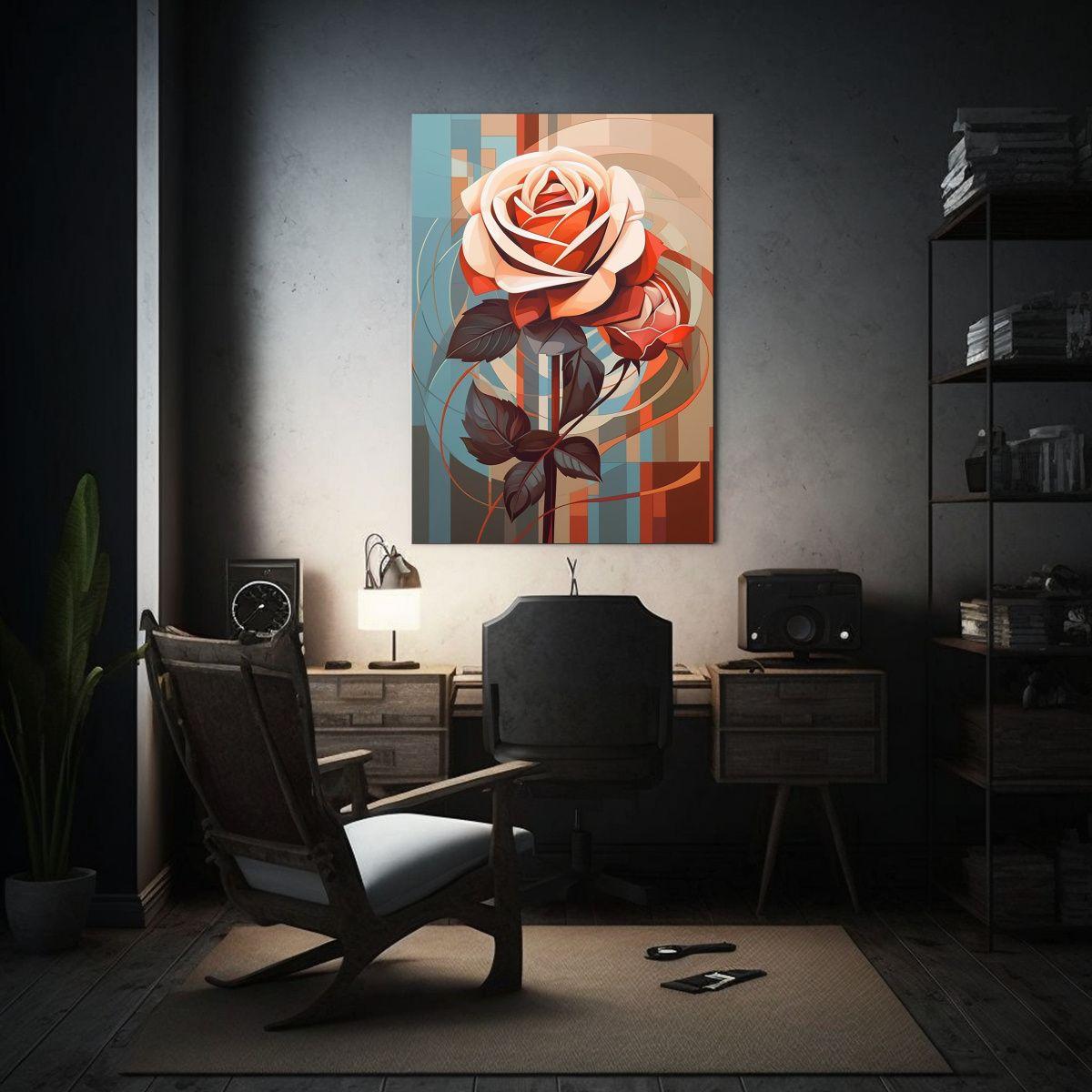 Lienzo De Tela: Rosa Roja Vibrante Con 3 Pétalos 20x30cm-2