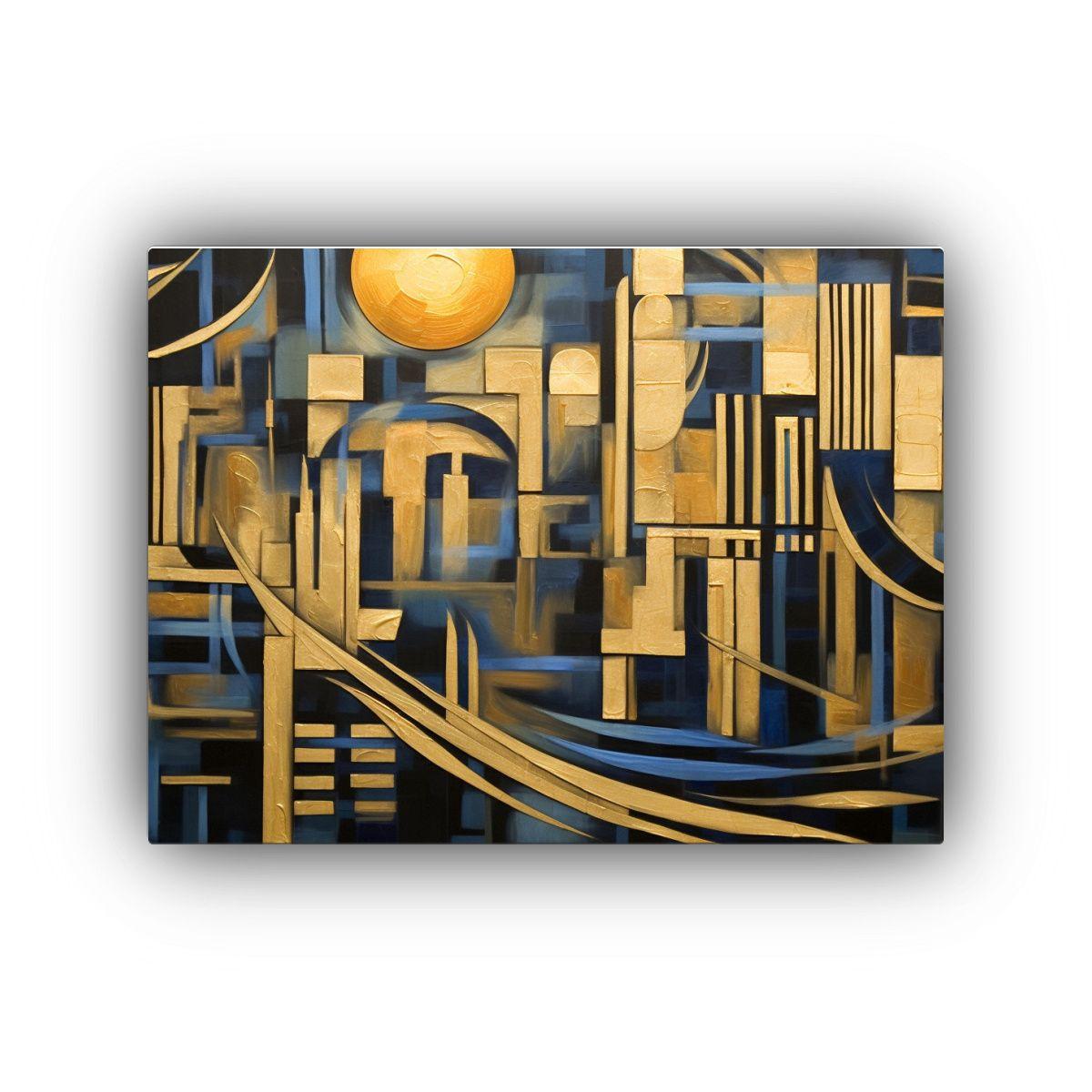 Lienzo Decorativo Clásico Abstracto Dorado Negro Azul Arte  50x40cm-0