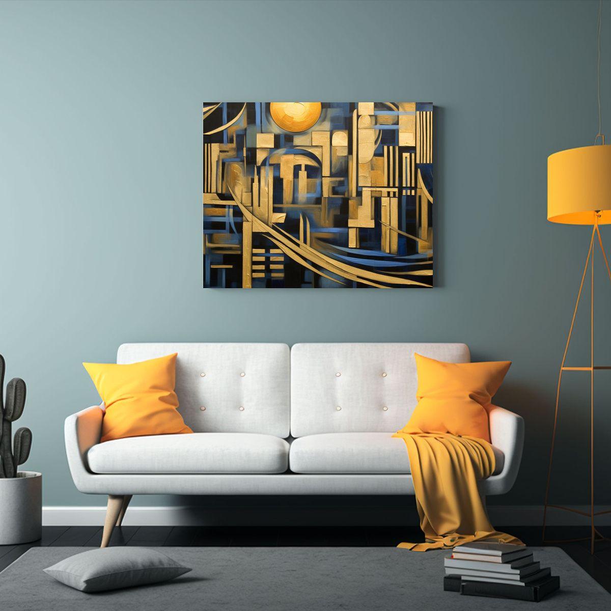 Lienzo Decorativo Clásico Abstracto Dorado Negro Azul Arte  50x40cm-2