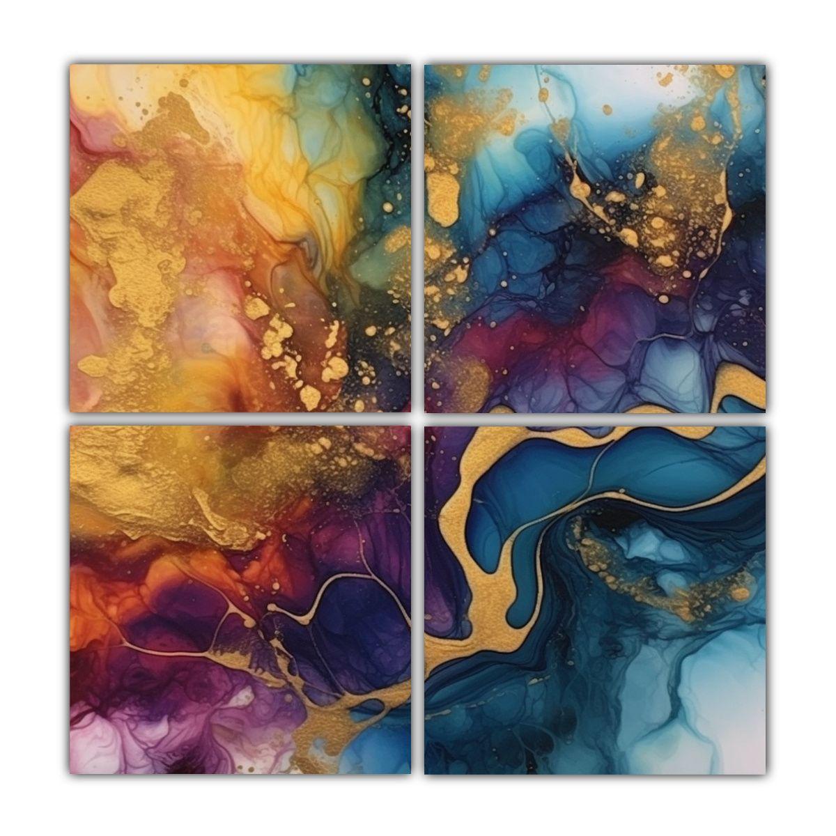 Cuatro Artes Colorido Tinta Alcohol Abstracto 100x100 Cm-0