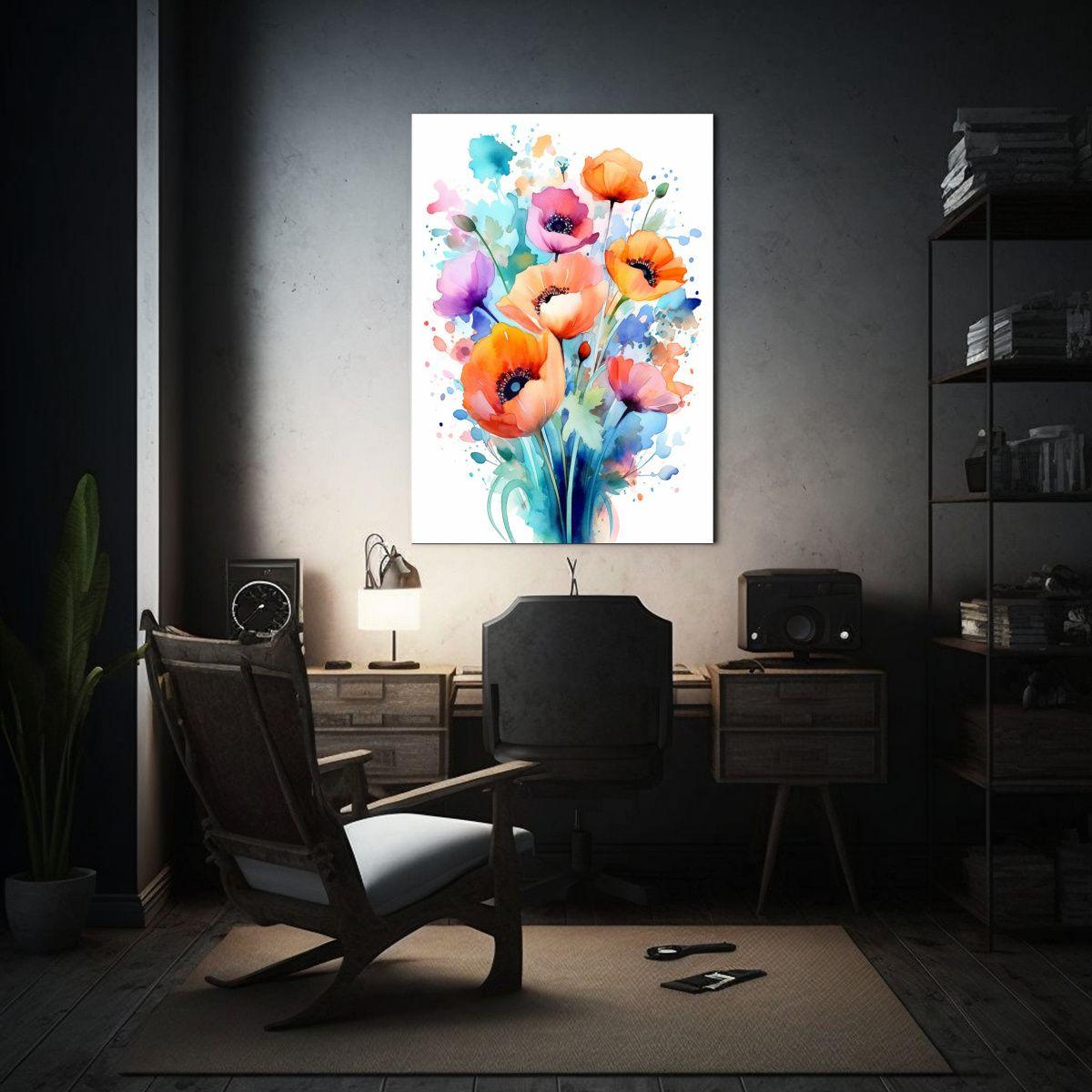 Pintura Decorativa De Ramo Floral Acuarela En 30x40cm-2