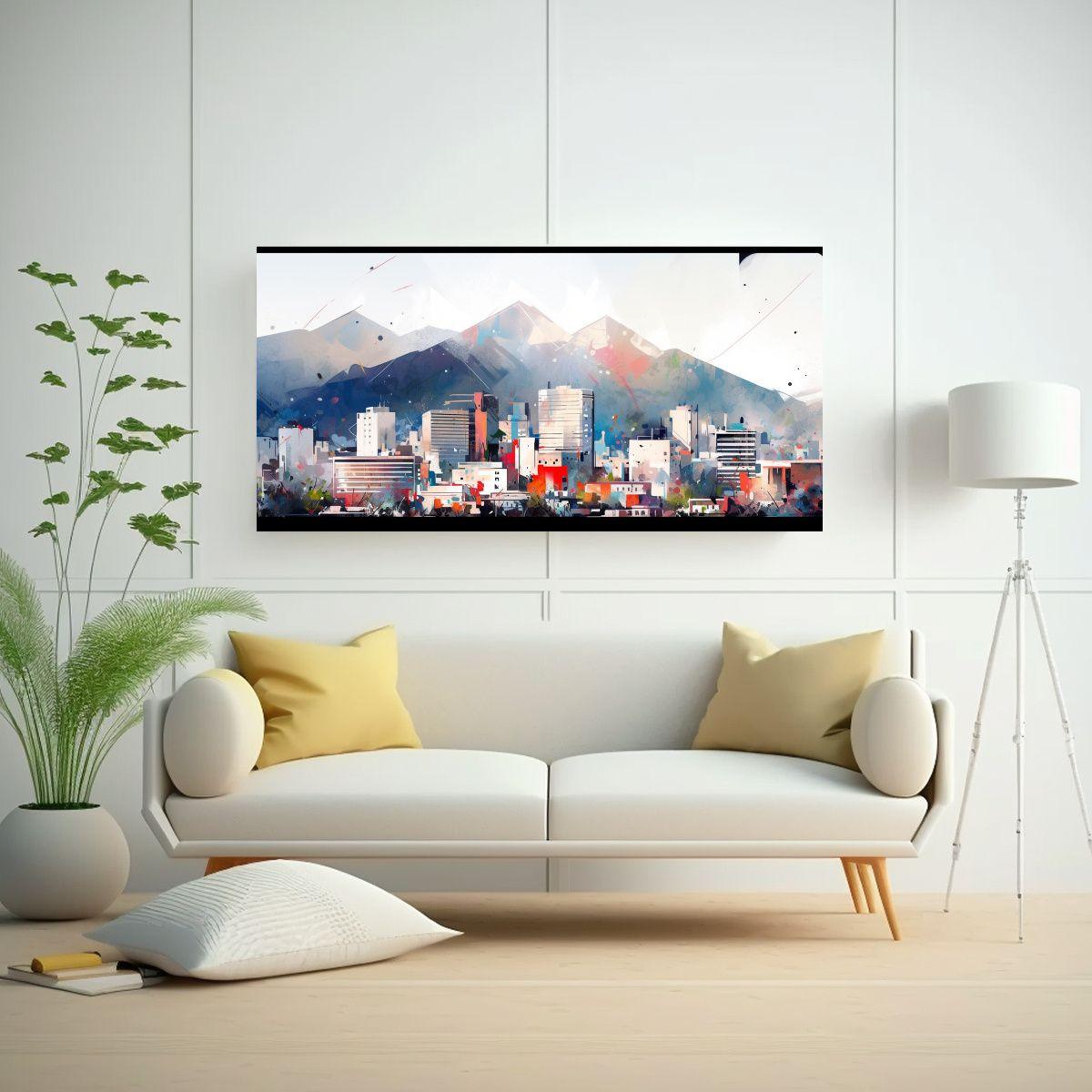 Cuadro Moderno De Santiago De Chile En Acuarelas 60x30cm-2