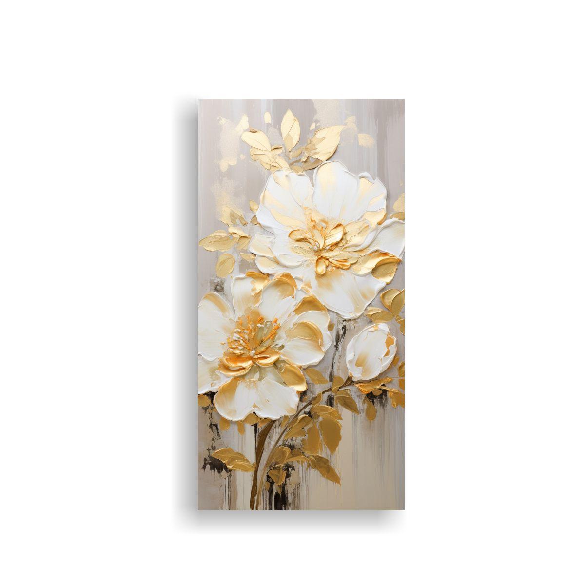 Pintura Floral Dorada En Lienzo Al Estilo De Arte 70x140cm-0
