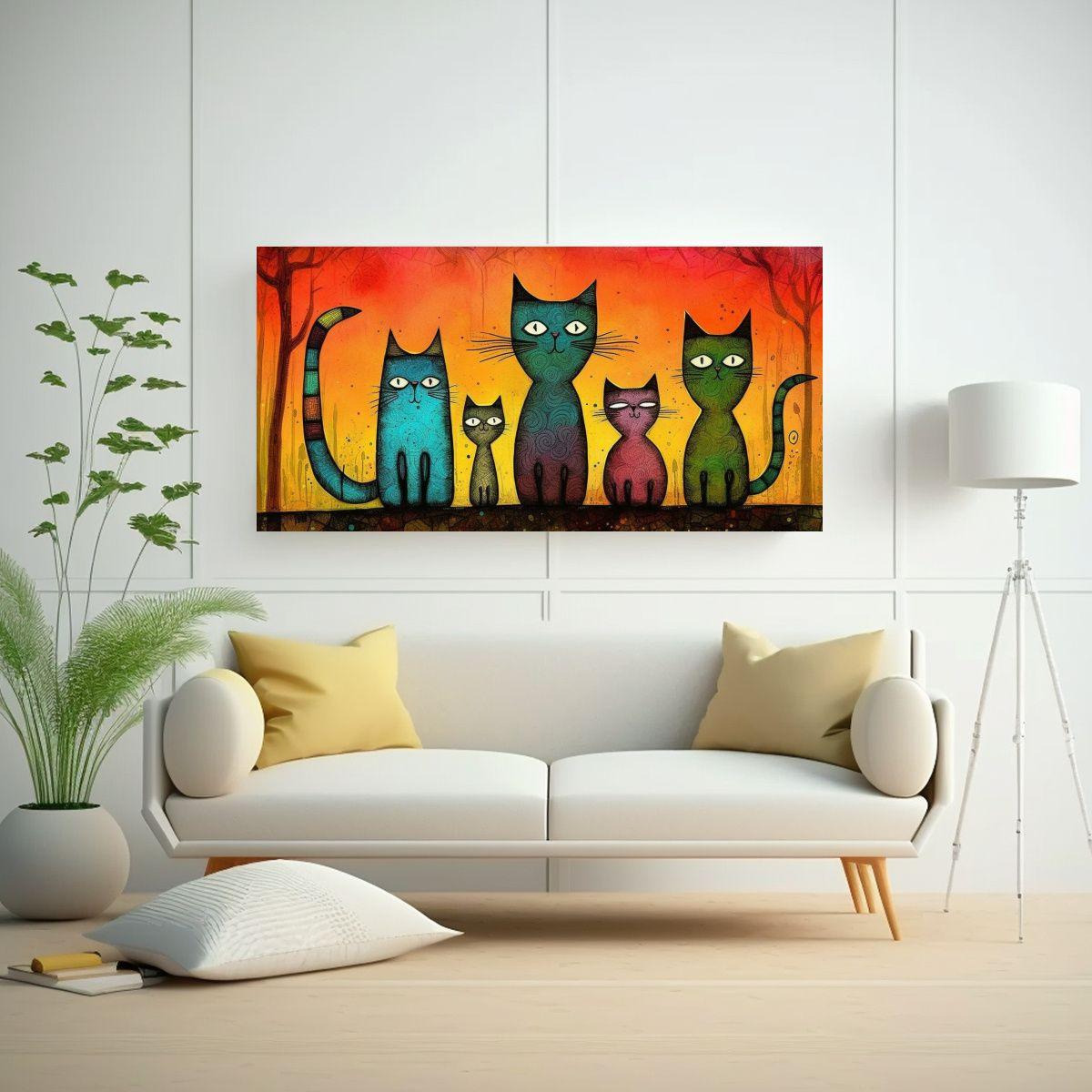 Cuadro Decorativo De Familia De Gatos Whimsical 60x30cm-2