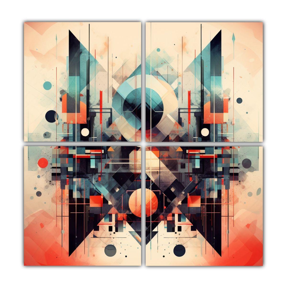 Cuatro Lienzos Abstractos Geométricos Futuristas 120x120 Cm-0
