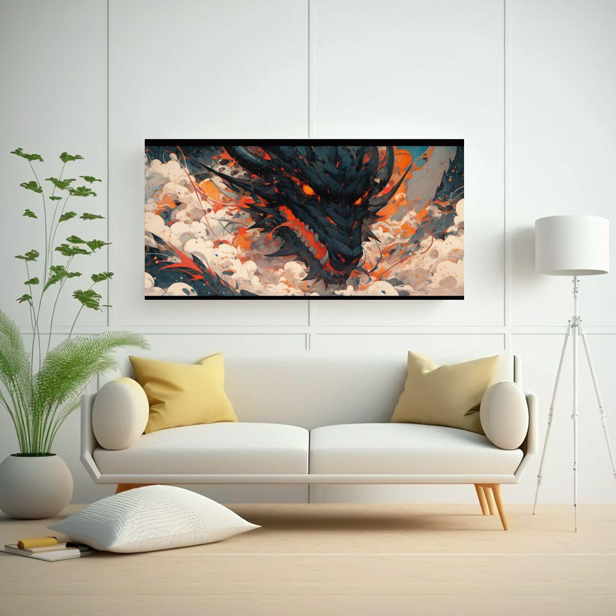 Pintura Decorativa En Lienzo Armonía De Dragón 60x30cm-2