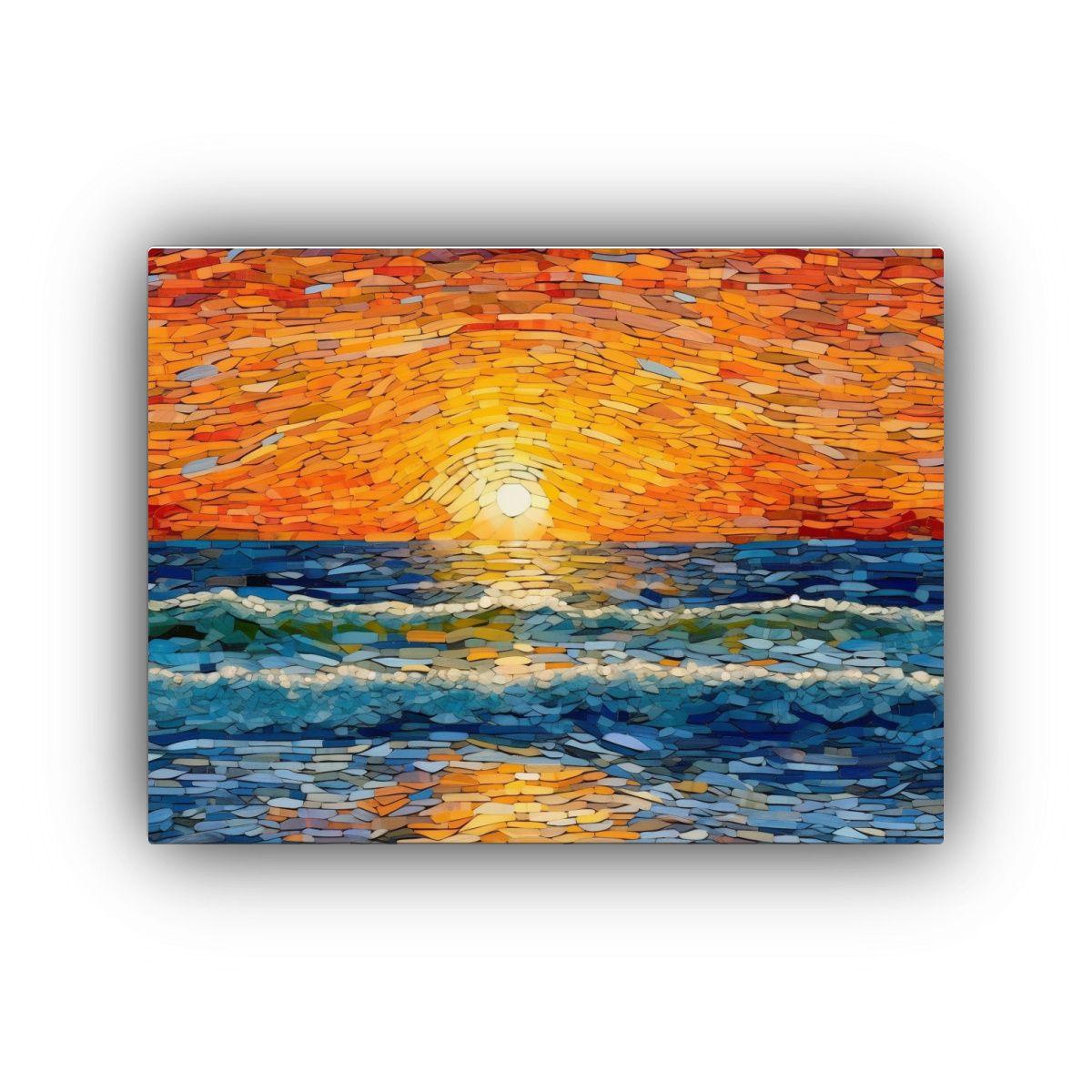 Pintura Decorativa De Playa Al Atardecer Con Cielos Naranjas 120x80cm-0