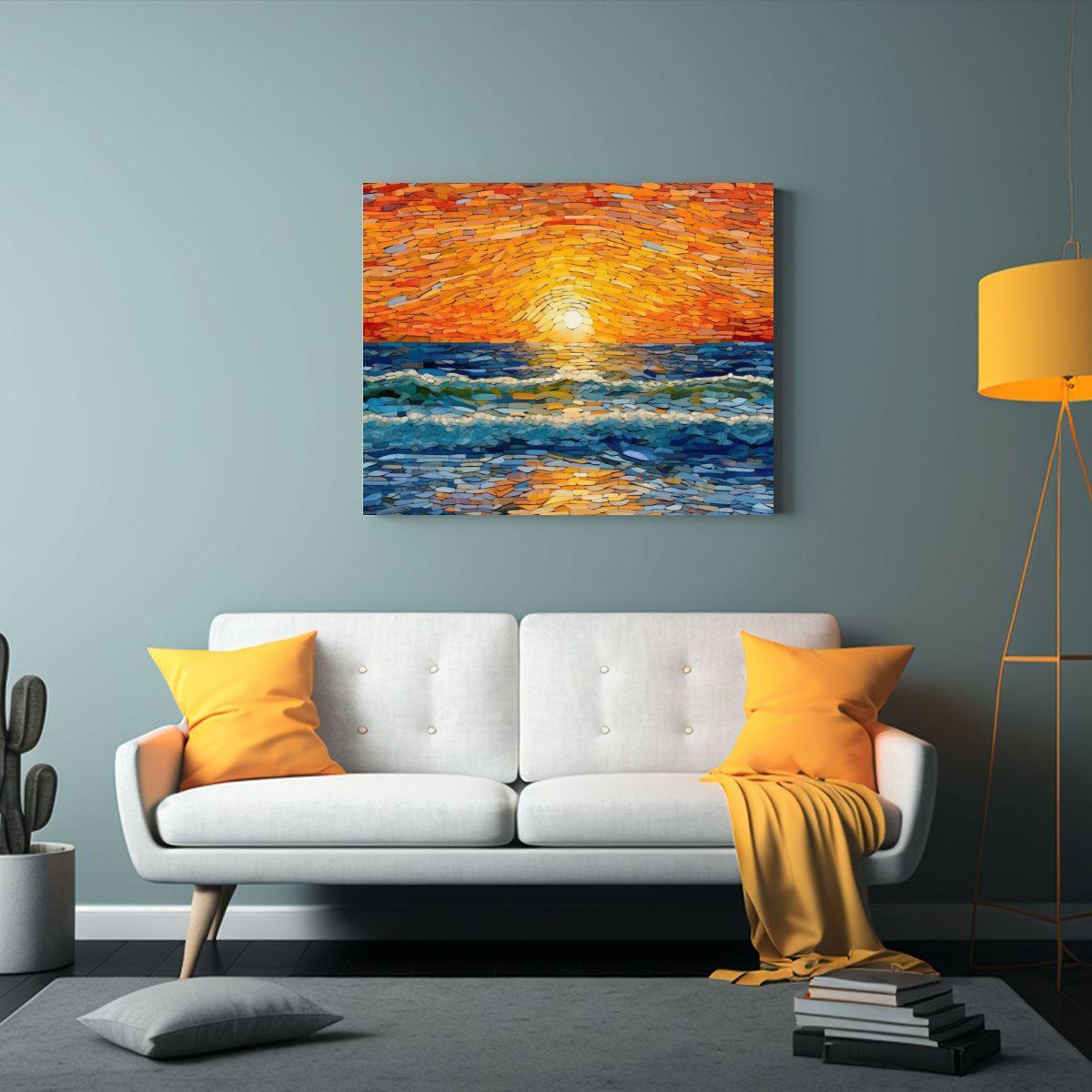 Pintura Decorativa De Playa Al Atardecer Con Cielos Naranjas 120x80cm-2