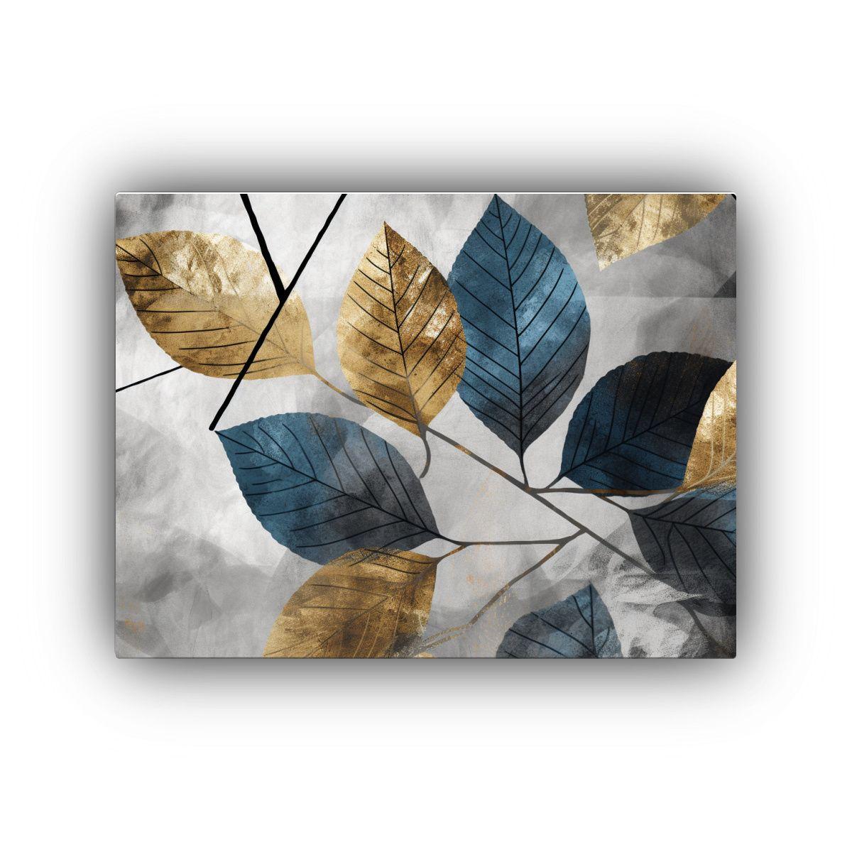 Cuadros De Hojas Retro Gris Azul Y Negro Para Decoración No 75x50cm-0