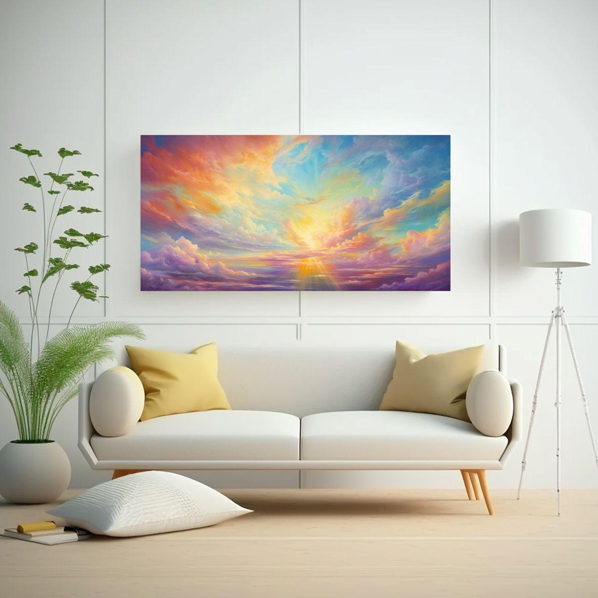 Pintura Abstracta Relieve Cielo Matinal Con Arcoí 80x40cm-2