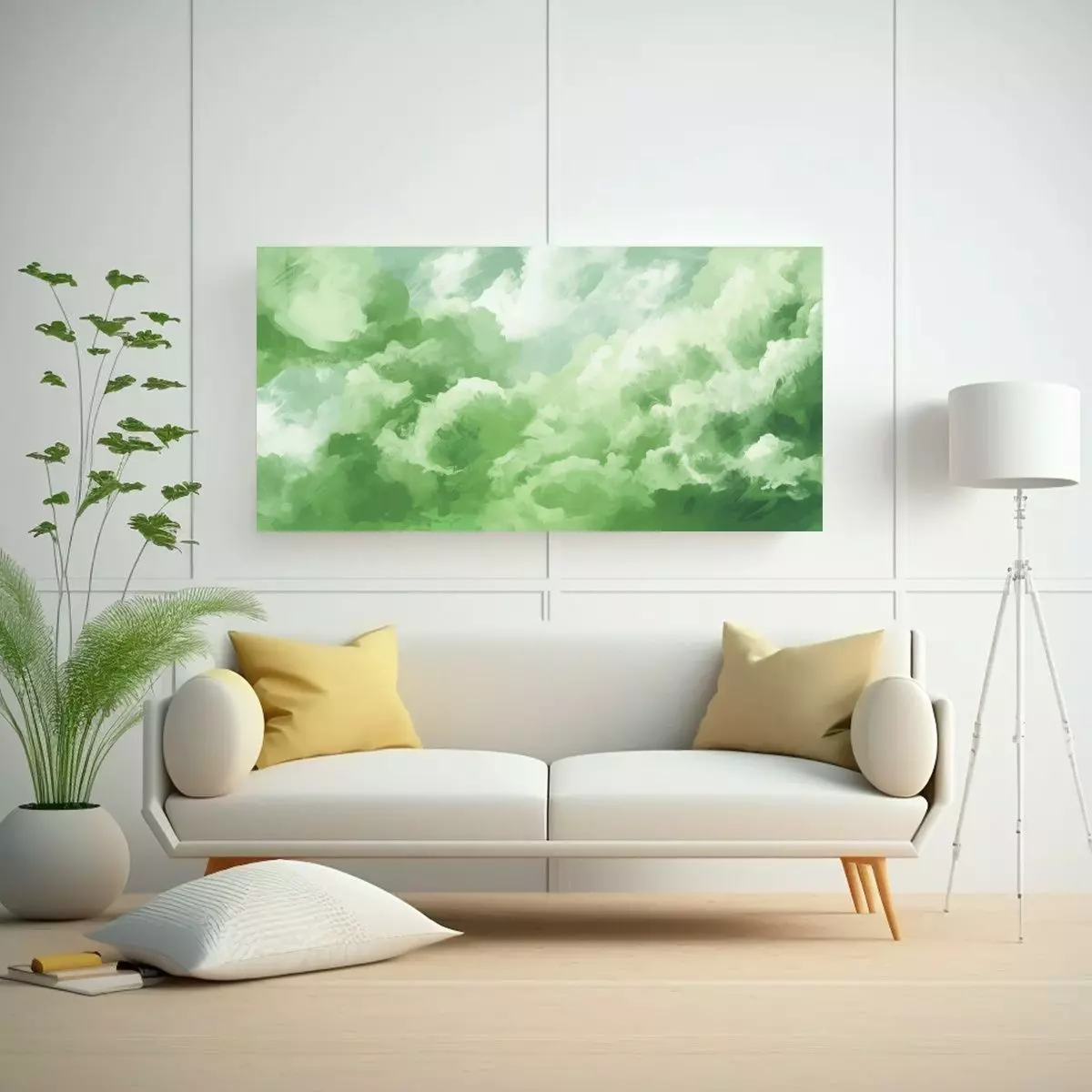 Pintura Decorativa: Obra Maestra Verde Con Fondo 160x80cm-2