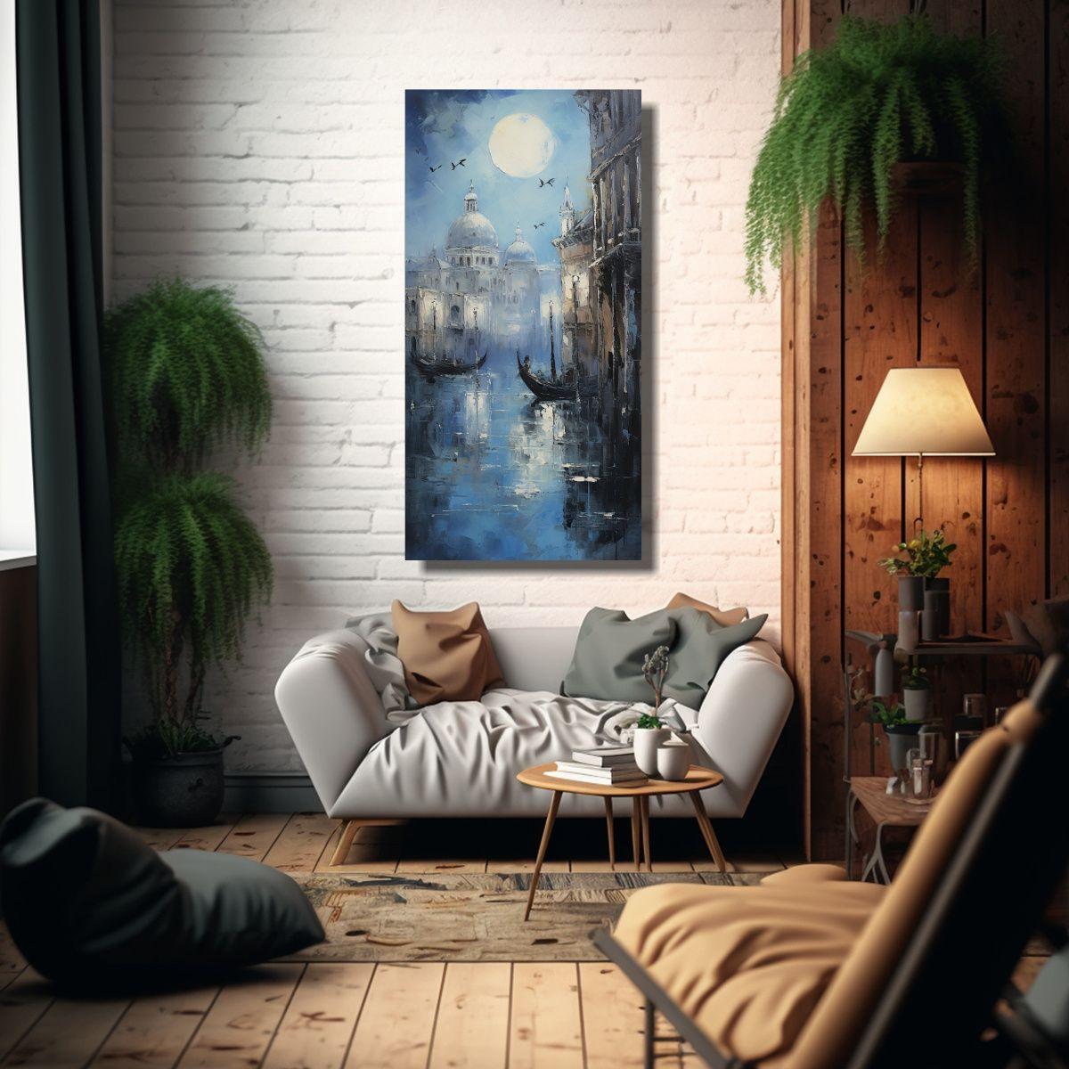 Pintura De Pared Abstracta En Plateados Y Azules 40x80cm-2