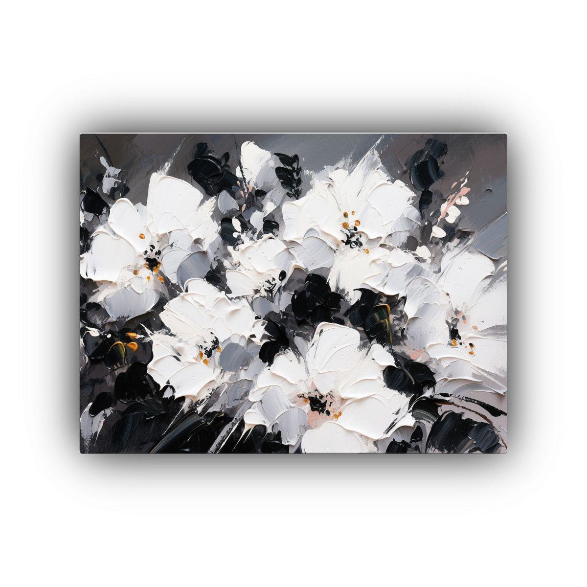 Cuadro De Flores En Blanco Y Negro En Tela Horizontal 50x40cm-0